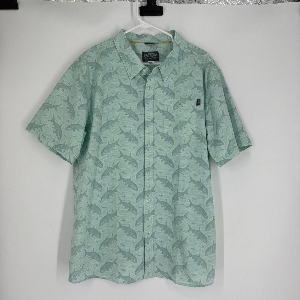 Marsh Wear Ride the Tide Shirt Button Up Mens XL Mint Green Tarpon Bonefish Fish